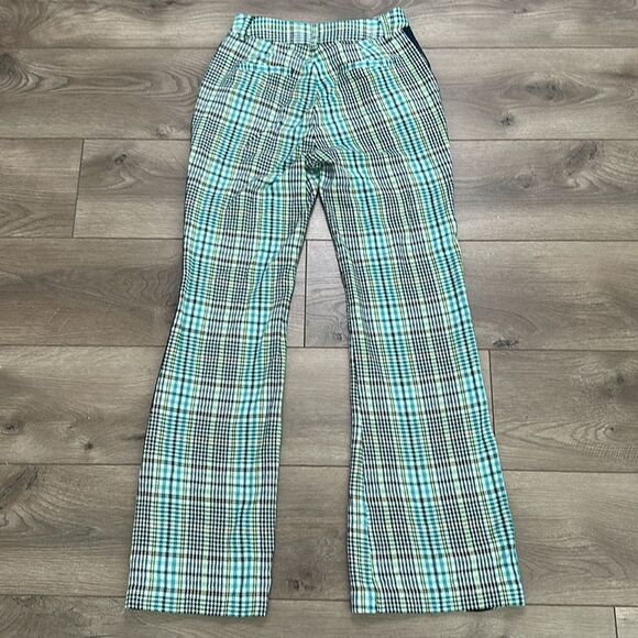 Tanya Taylor Fallon Green‎ Houndstooth Plaid High Rise Semi Flare Pants Size 2 - Picture 5 of 14